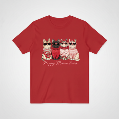 Happy Meowentines四只猫咪T恤-红色