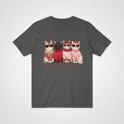 Happy Meowentines四只猫咪T恤-深灰色