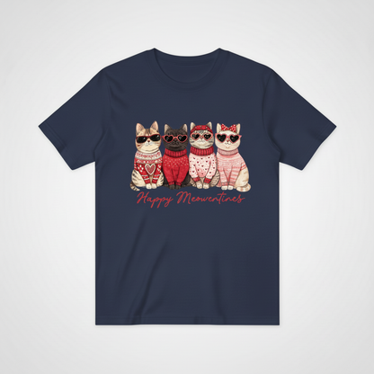 Happy Meowentines四只猫咪T恤-深蓝色
