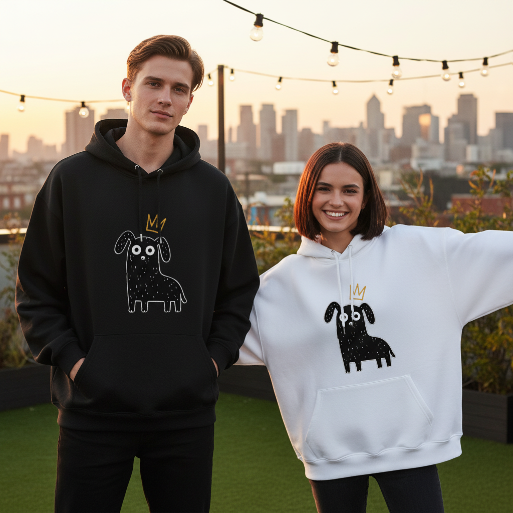 Crown Dog Minimalist Doodle Graphic Hoodie H1122