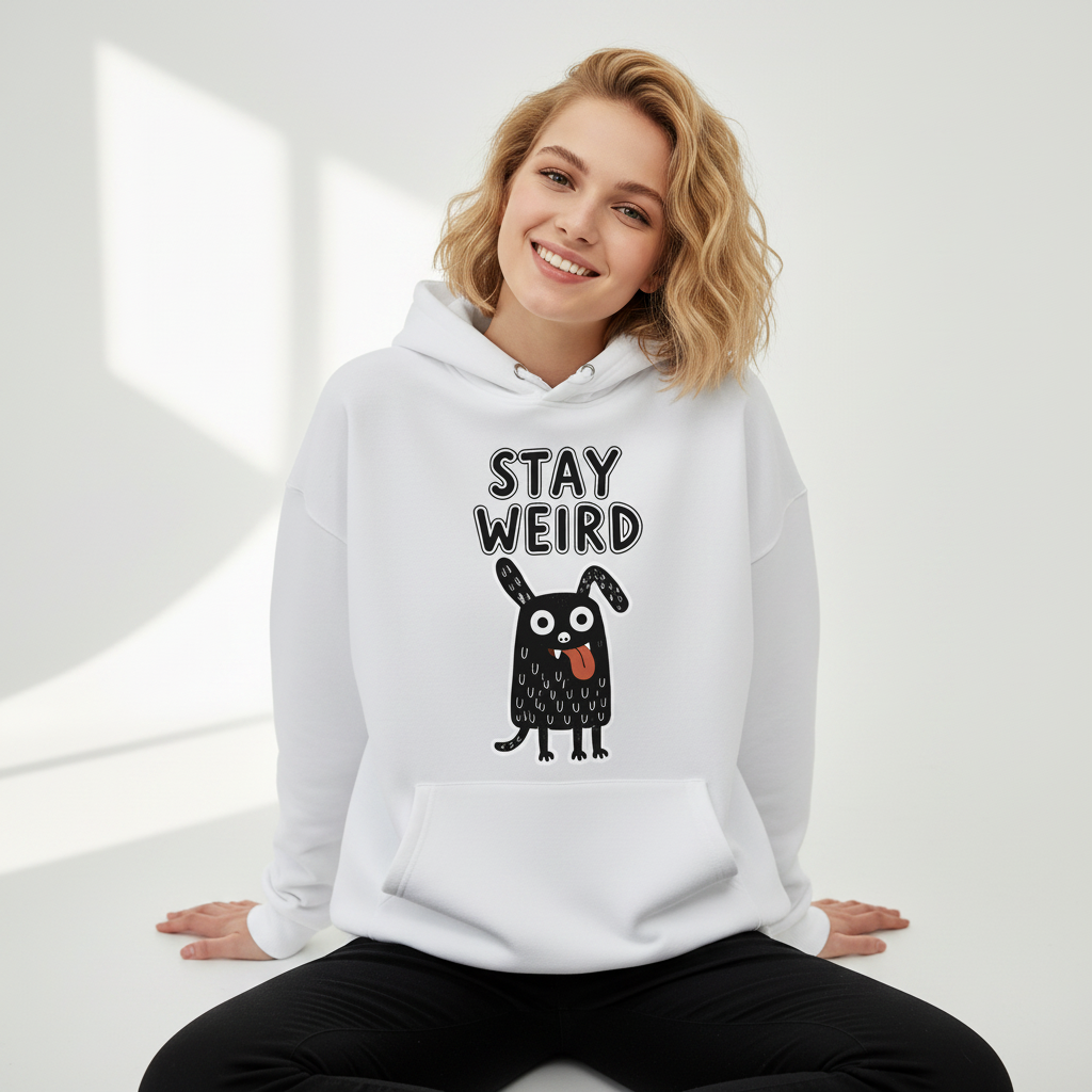 "Stay Weird" Funny Monster Dog Quirky Graphic Hoodie H1145