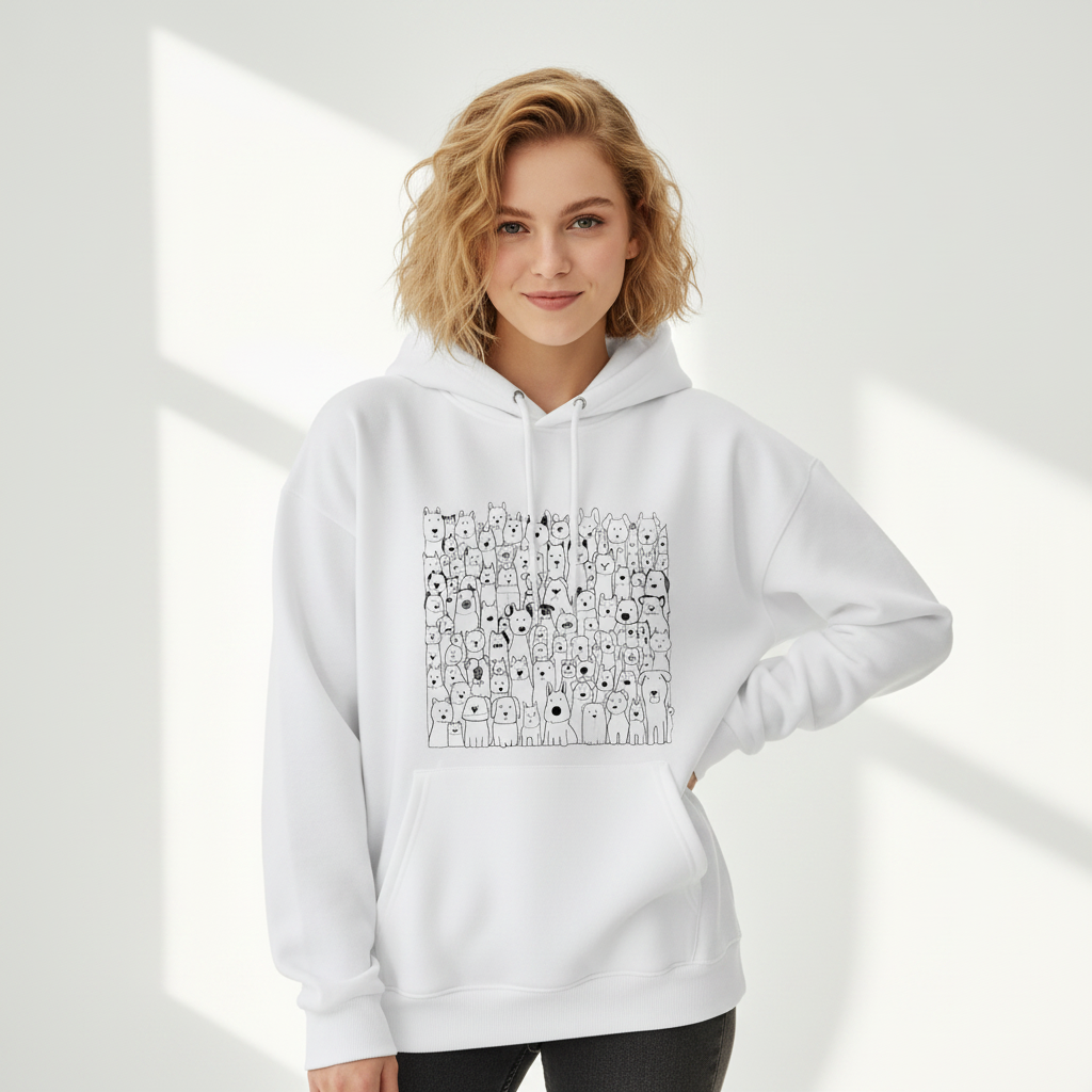 All the Dogs Minimalist Doodle Crowd Graphic Hoodie H1132
