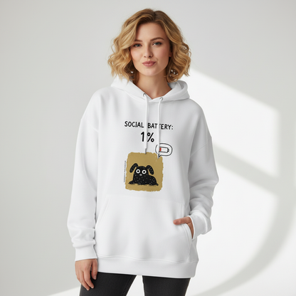 "Social Battery 1%" Funny Introvert Dog Hoodie H1154