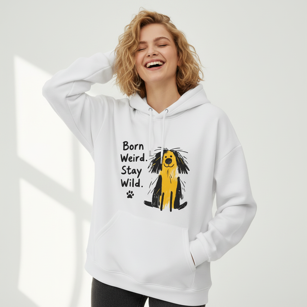 "Born Weird Stay Wild" Funny Scruffy Dog Graphic Hoodie H1152