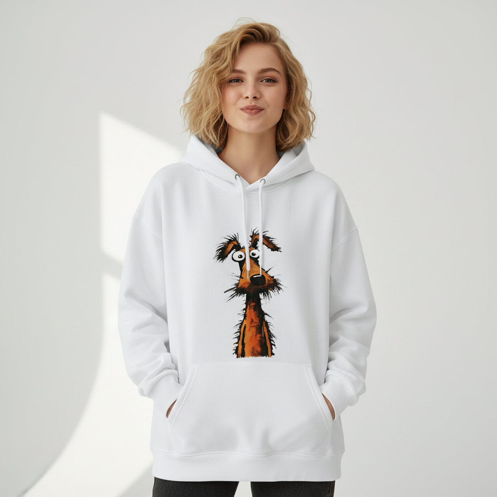 Crazy Stare Funny Scruffy Dog Minimalist Graphic Hoodie H1140