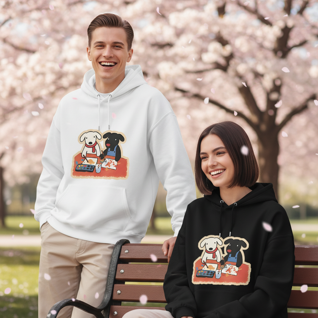 Painting Dogs Cute Duo Funny Graphic Hoodie H1117