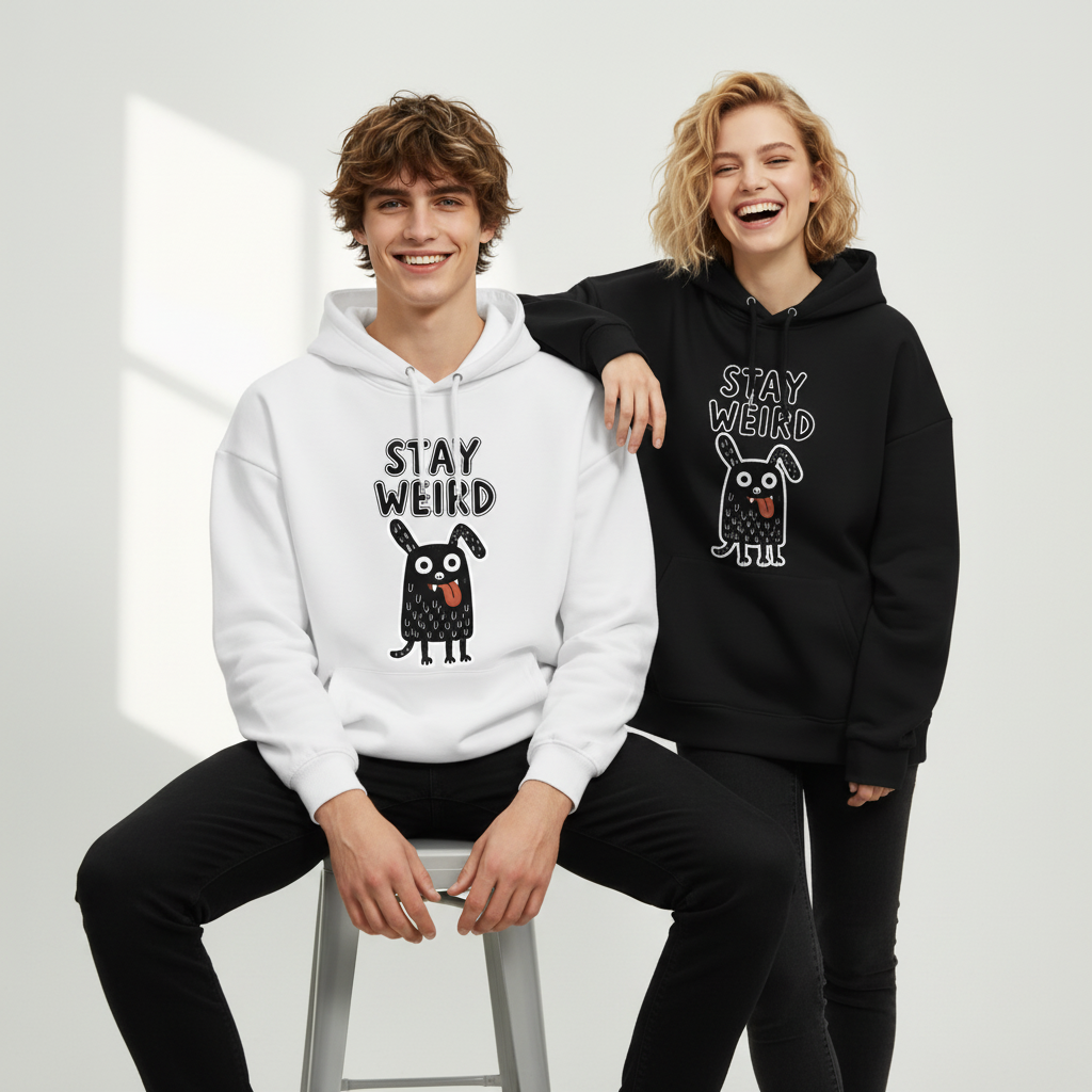 "Stay Weird" Funny Monster Dog Quirky Graphic Hoodie H1145