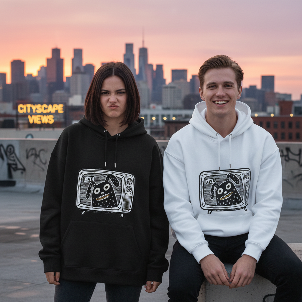 Live on TV Funny Monster Dog Retro Graphic Hoodie H1127