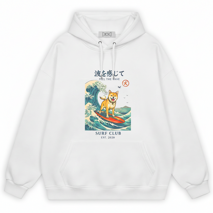 "Feel the Wave" Surfing Shiba Inu Japanese Graphic Hoodie H1136
