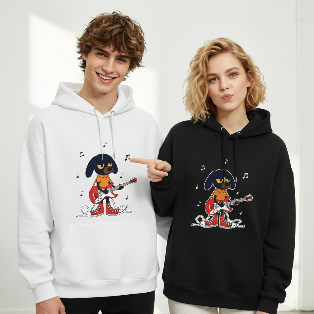 Rock Dog Guitar Player Cool Cartoon Graphic Hoodie H1143