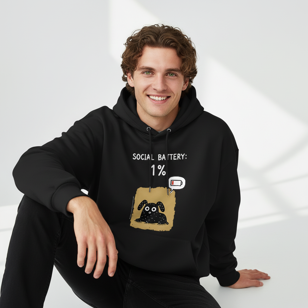 "Social Battery 1%" Funny Introvert Dog Hoodie H1154