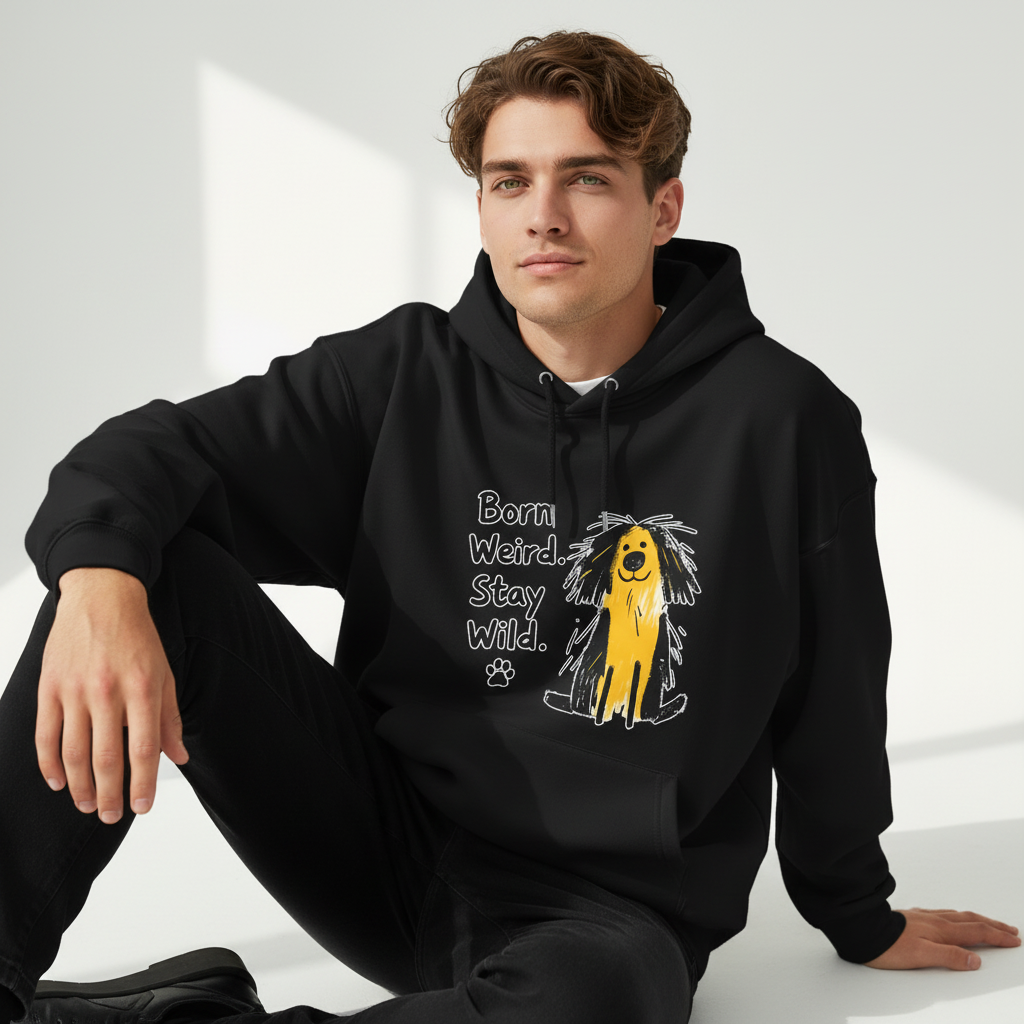 "Born Weird Stay Wild" Funny Scruffy Dog Graphic Hoodie H1152