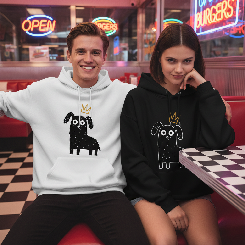 Crown Dog Minimalist Doodle Graphic Hoodie H1122