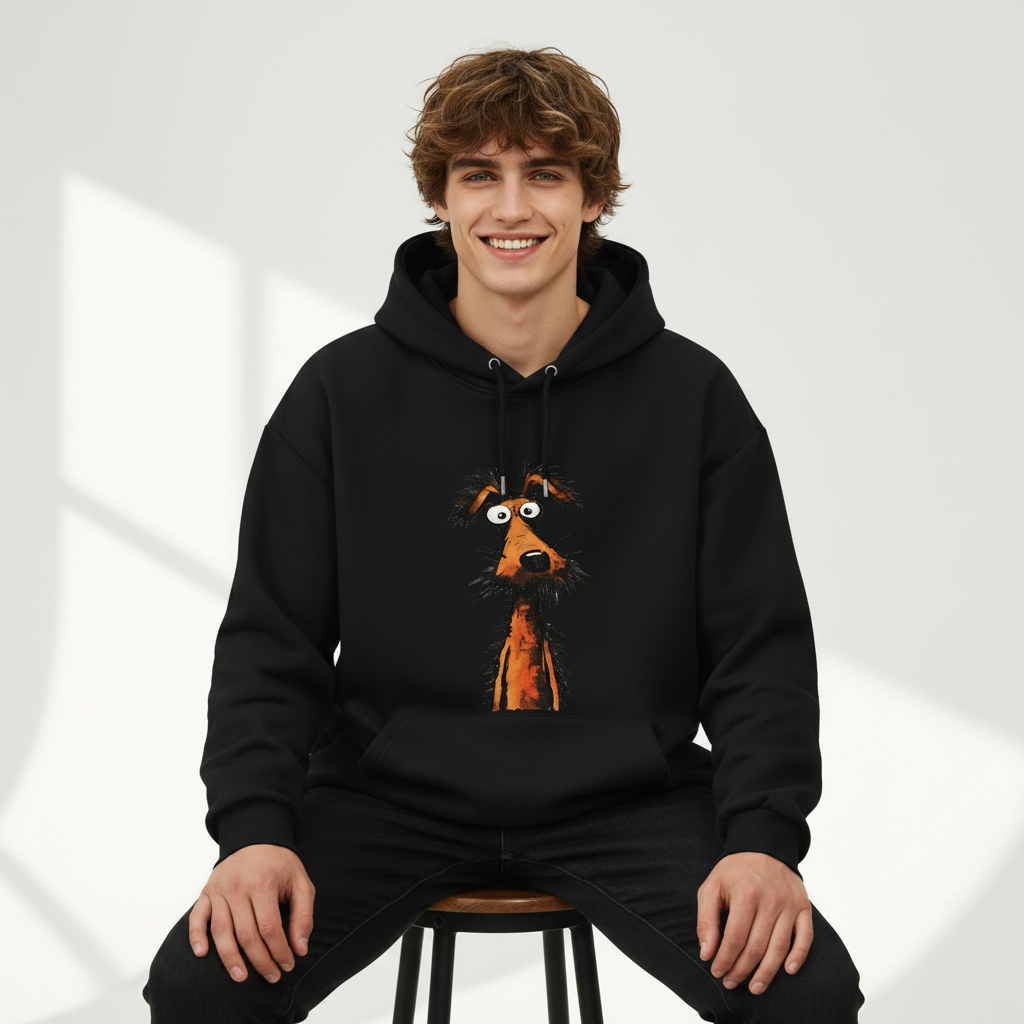 Crazy Stare Funny Scruffy Dog Minimalist Graphic Hoodie H1140