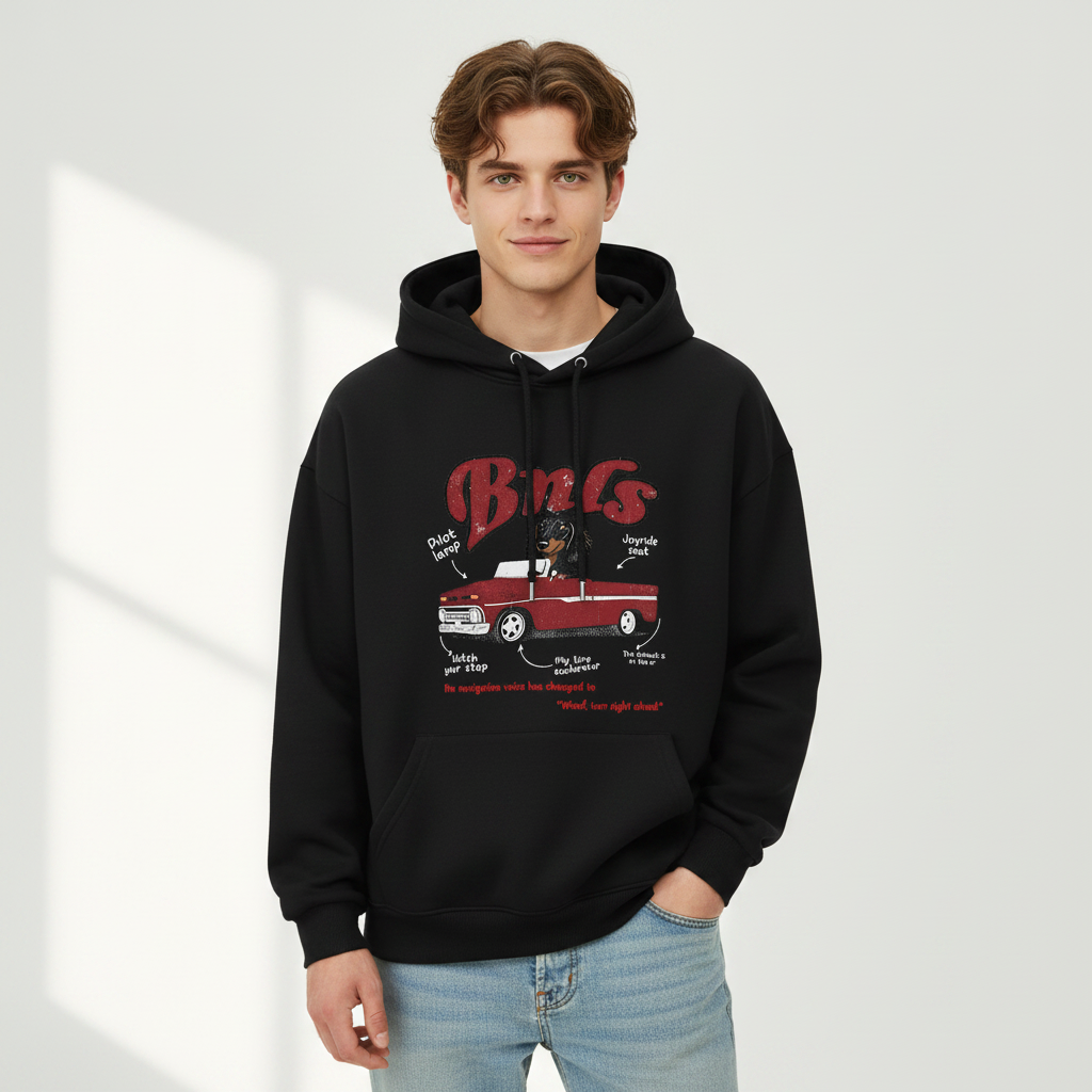 "Woof Turn Right" Funny Dachshund Driving Hoodie H1134