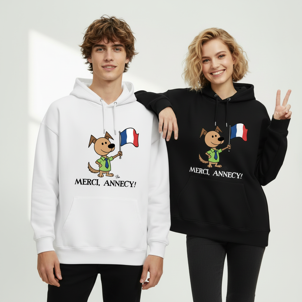 Merci Annecy Funny Dog Graphic Hoodie H1147