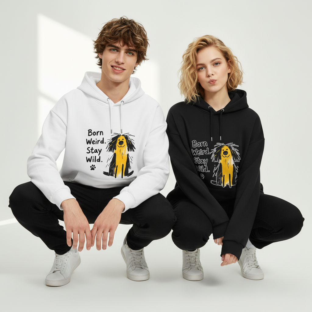 "Born Weird Stay Wild" Funny Scruffy Dog Graphic Hoodie H1152