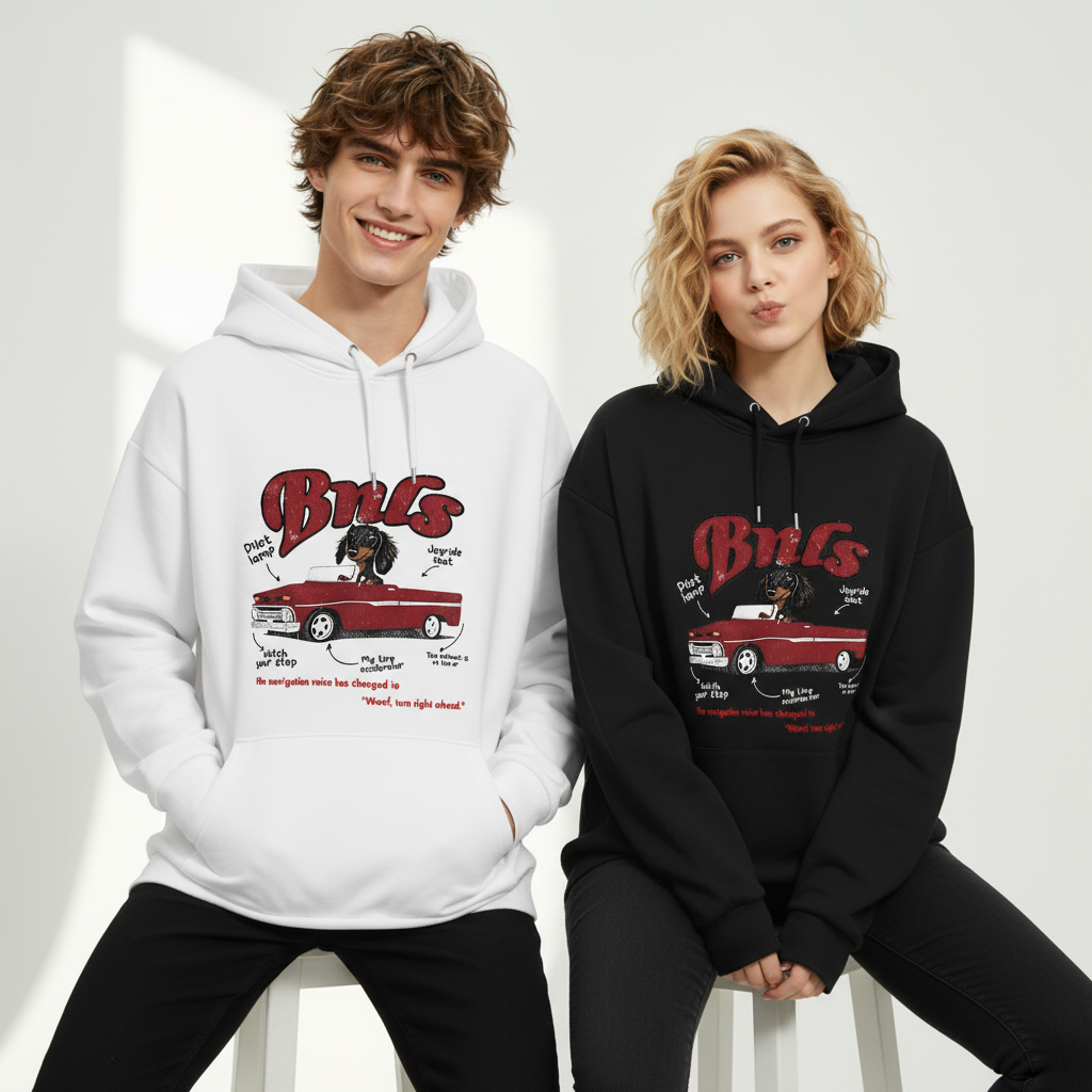 "Woof Turn Right" Funny Dachshund Driving Hoodie H1134