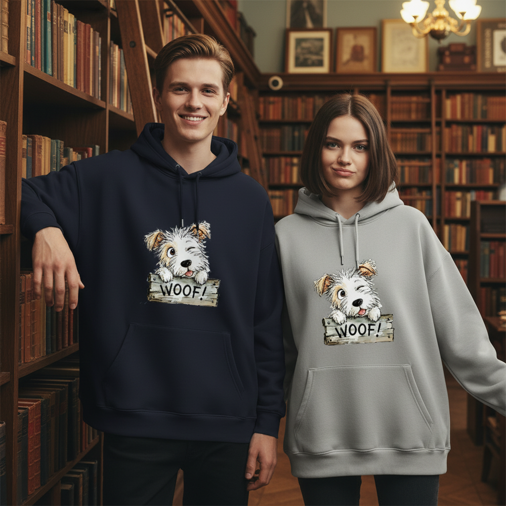 "Woof!" Cute Fluffy Puppy Watercolor Graphic Hoodie H1129