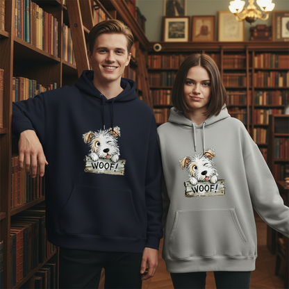 "Woof!" Cute Fluffy Puppy Watercolor Graphic Hoodie H1129