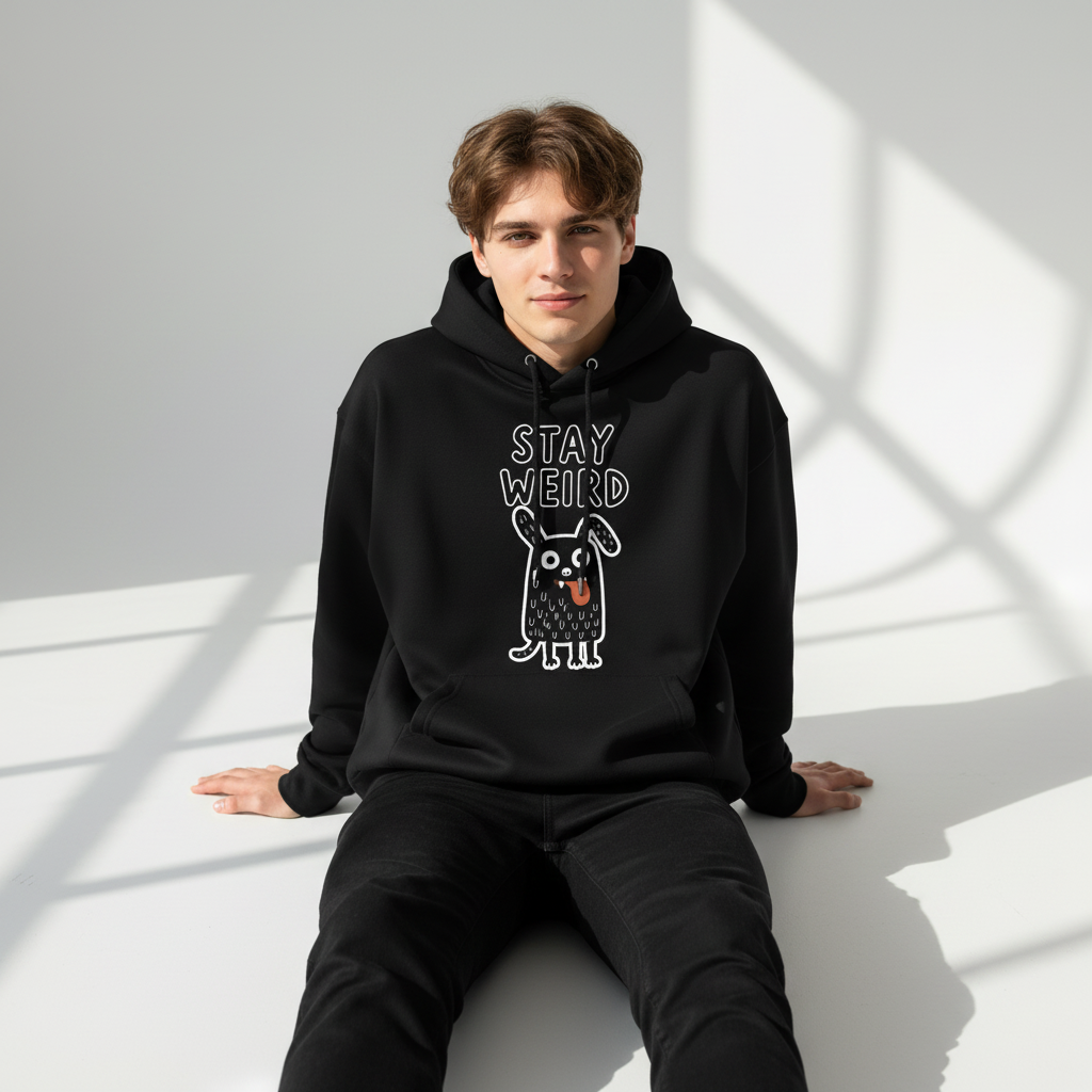 "Stay Weird" Funny Monster Dog Quirky Graphic Hoodie H1145