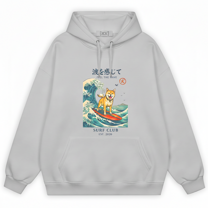 "Feel the Wave" Surfing Shiba Inu Japanese Graphic Hoodie H1136