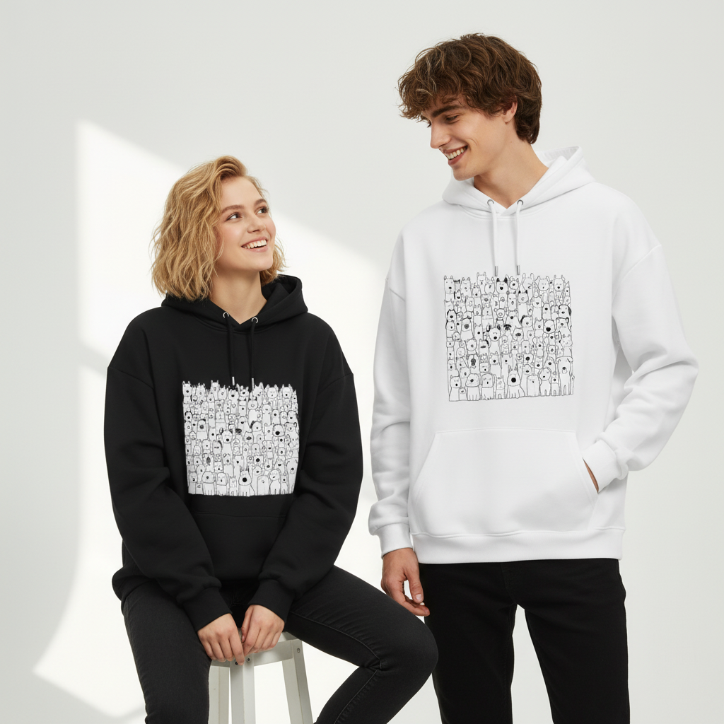 All the Dogs Minimalist Doodle Crowd Graphic Hoodie H1132