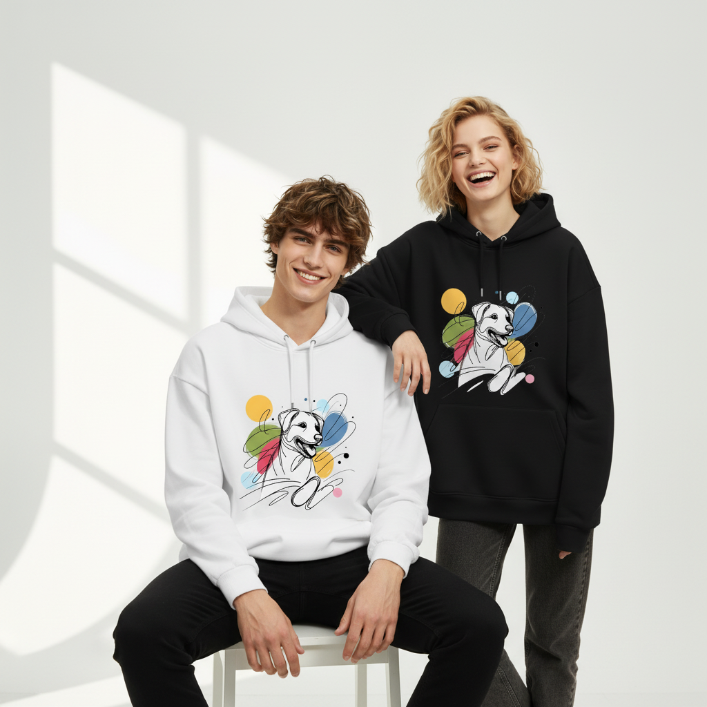 Colorful Abstract Line Art Dog Graphic Hoodie H1133