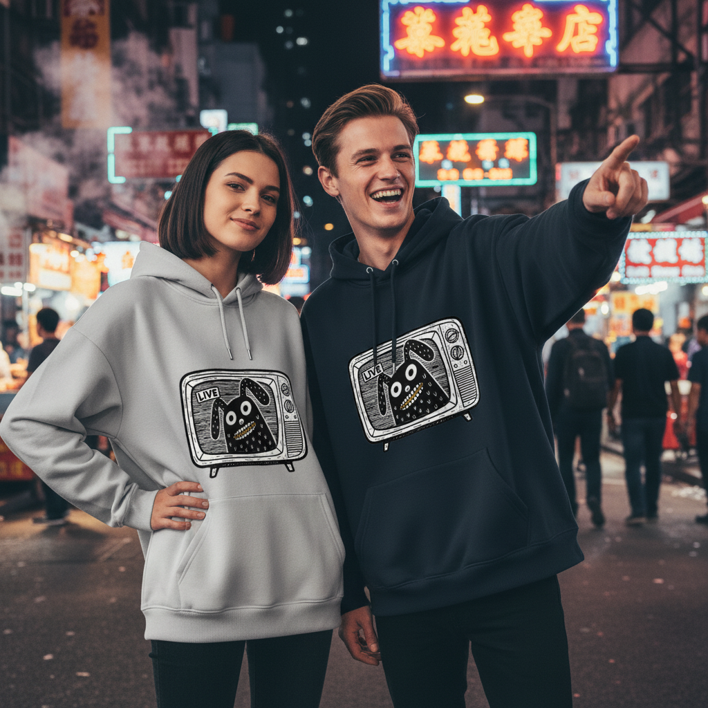 Live on TV Funny Monster Dog Retro Graphic Hoodie H1127