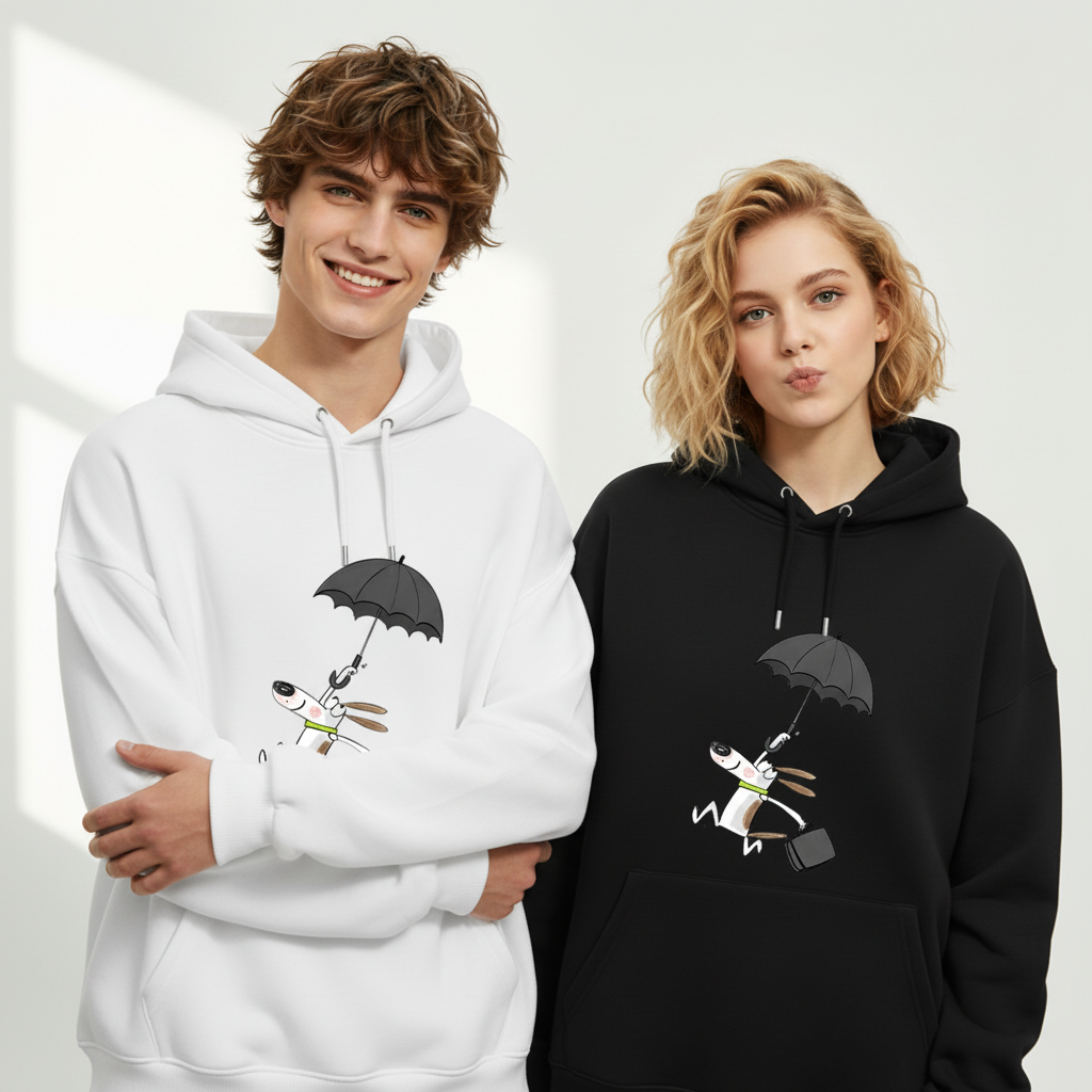 Flying Umbrella Dog Cute Minimalist Graphic Hoodie H1146