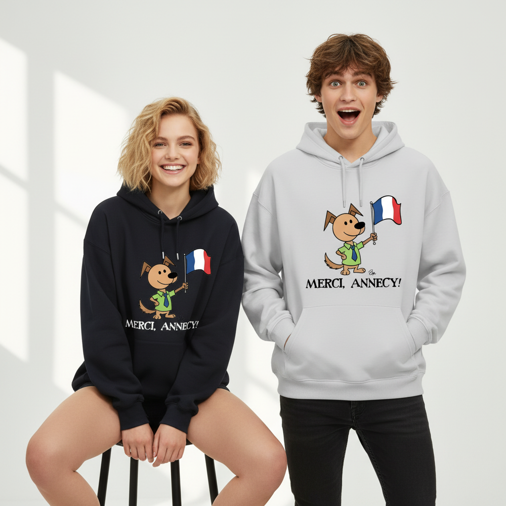 Merci Annecy Funny Dog Graphic Hoodie H1147