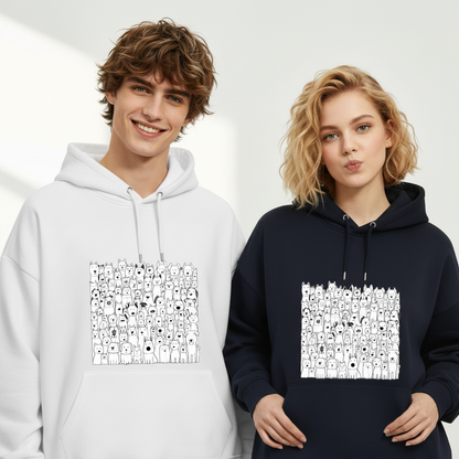 All the Dogs Minimalist Doodle Crowd Graphic Hoodie H1132