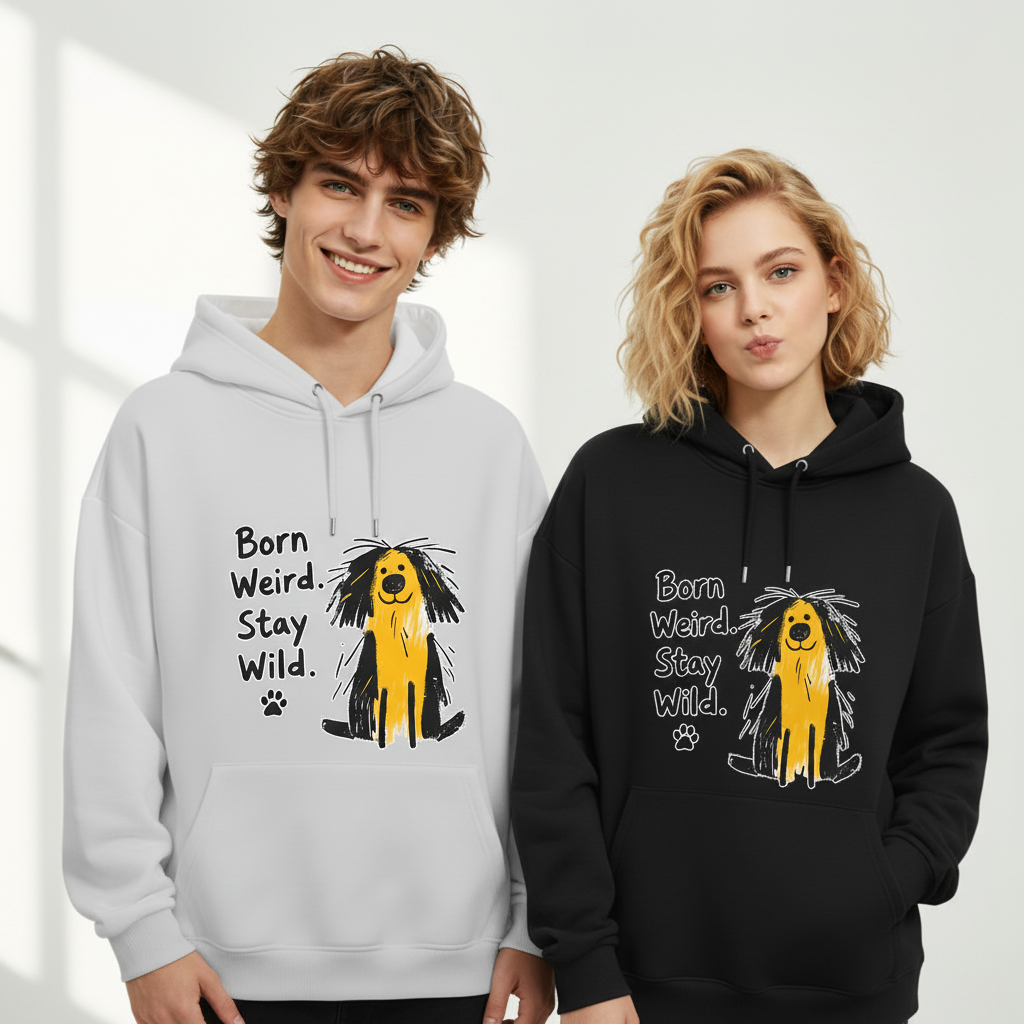 "Born Weird Stay Wild" Funny Scruffy Dog Graphic Hoodie H1152