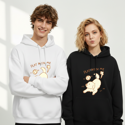 "Play With Me" Cute Golden Puppy Doodle Graphic Hoodie H1137
