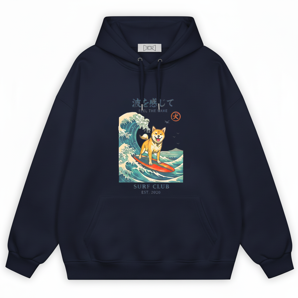 "Feel the Wave" Surfing Shiba Inu Japanese Graphic Hoodie H1136