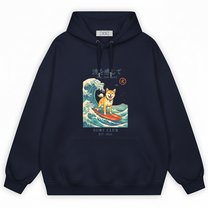 "Feel the Wave" Surfing Shiba Inu Japanese Graphic Hoodie H1136