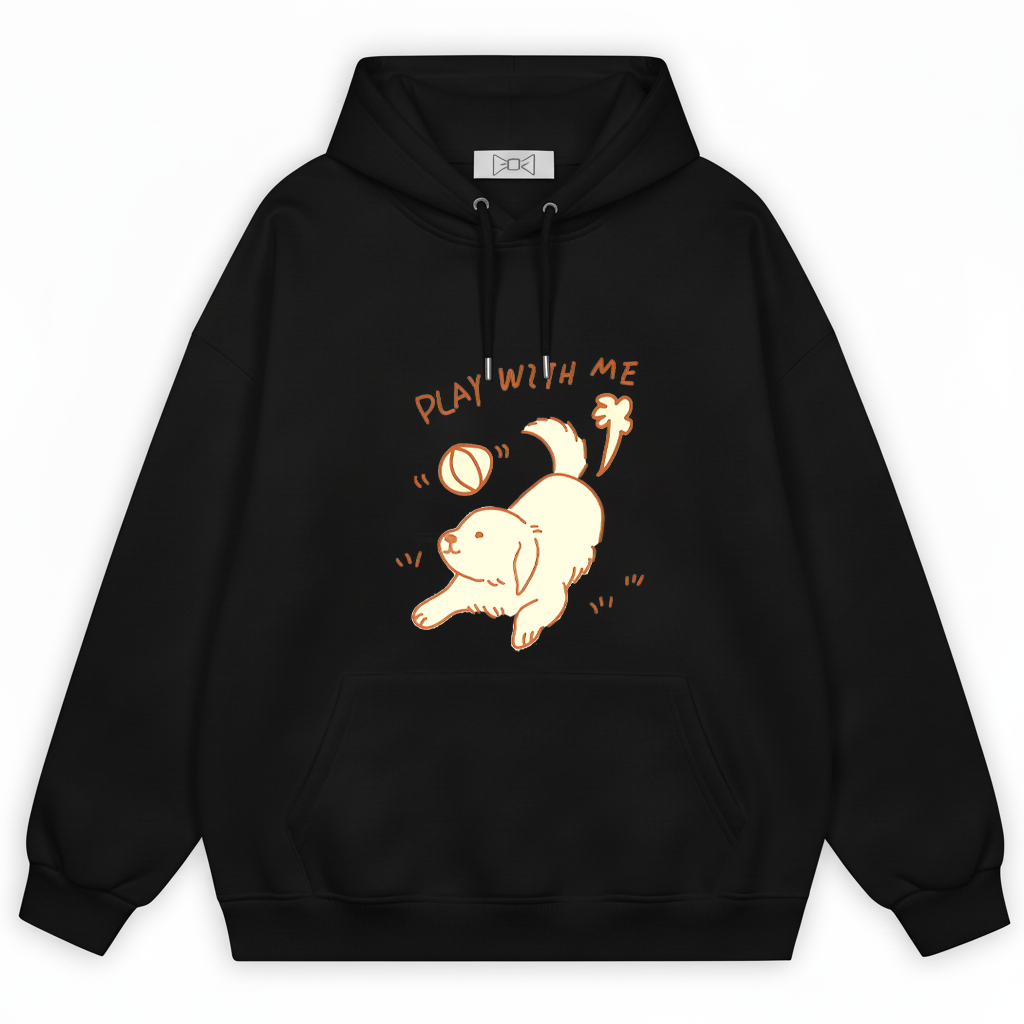 "Play With Me" Cute Golden Puppy Doodle Graphic Hoodie H1137