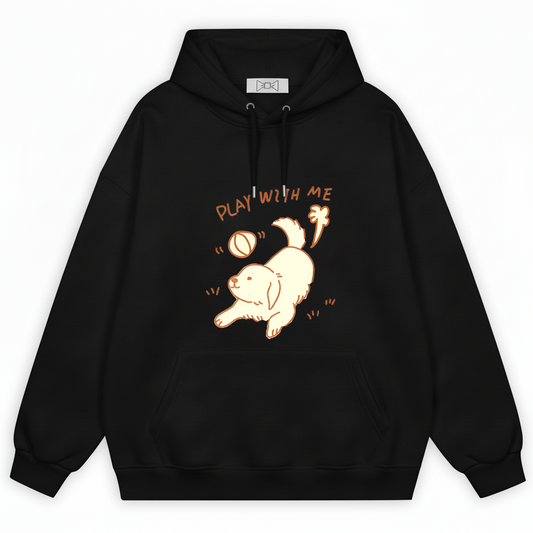 "Play With Me" Cute Golden Puppy Doodle Graphic Hoodie H1137