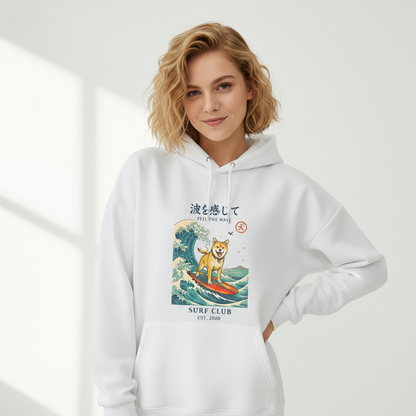 "Feel the Wave" Surfing Shiba Inu Japanese Graphic Hoodie H1136