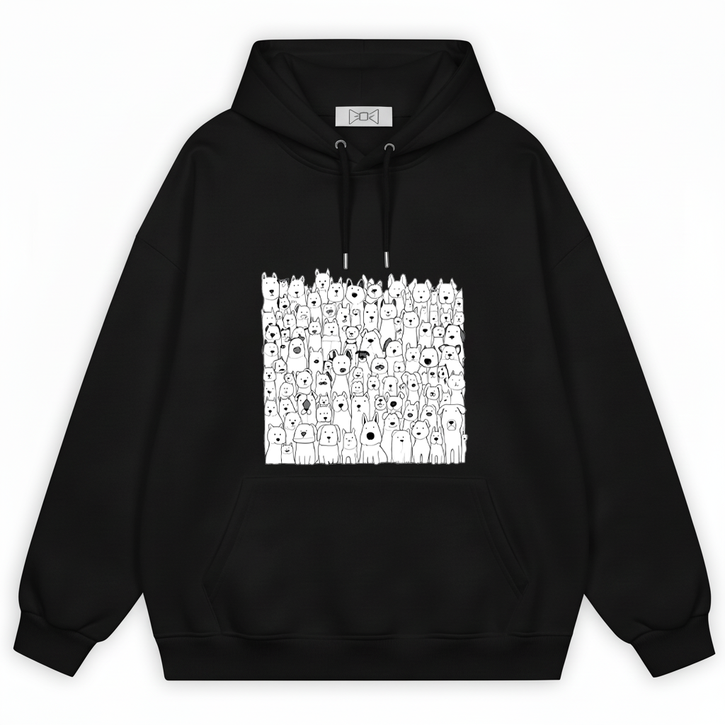 All the Dogs Minimalist Doodle Crowd Graphic Hoodie H1132