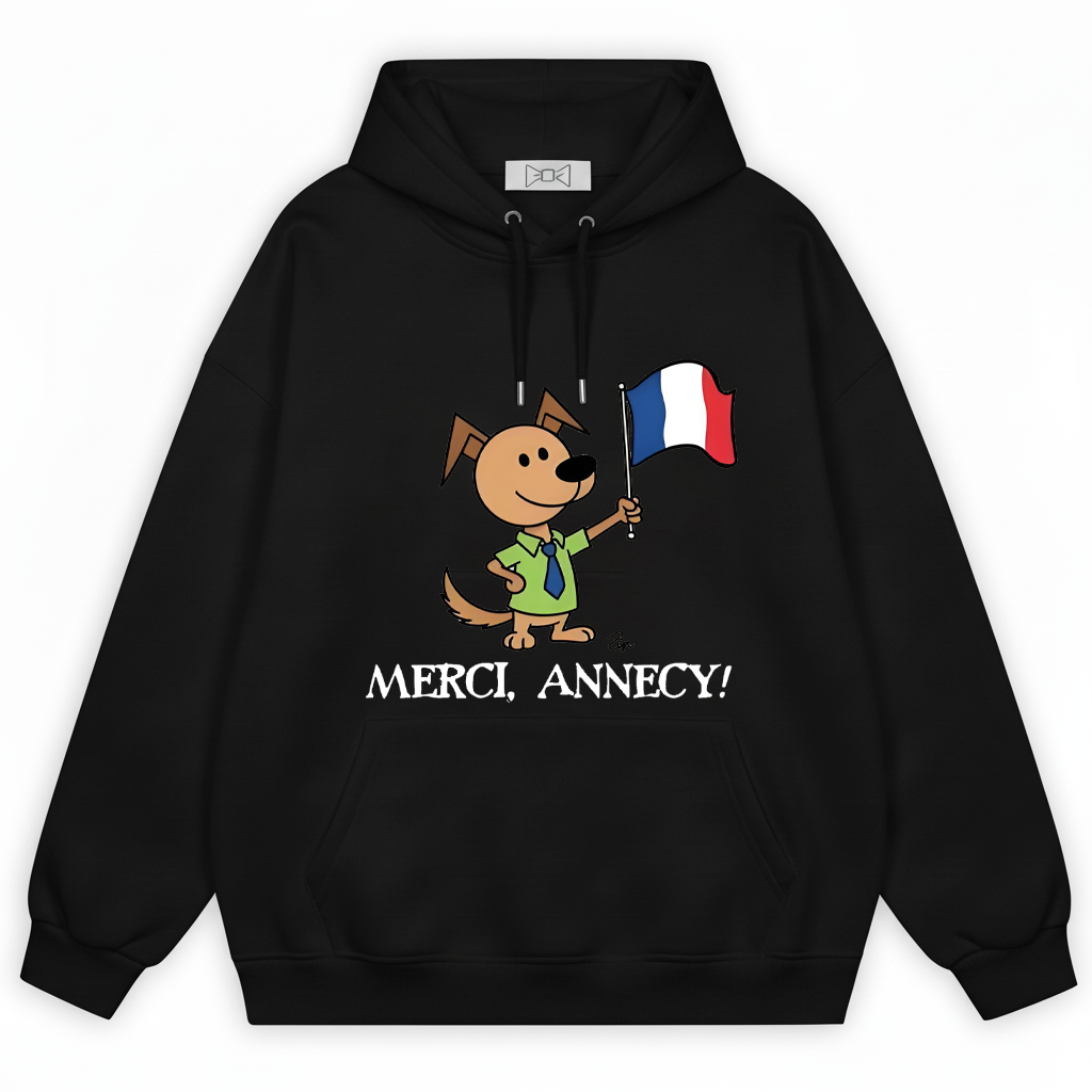 Merci Annecy Funny Dog Graphic Hoodie H1147