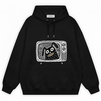 Live on TV Funny Monster Dog Retro Graphic Hoodie H1127