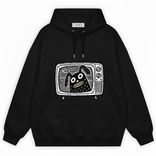 Live on TV Funny Monster Dog Retro Graphic Hoodie H1127