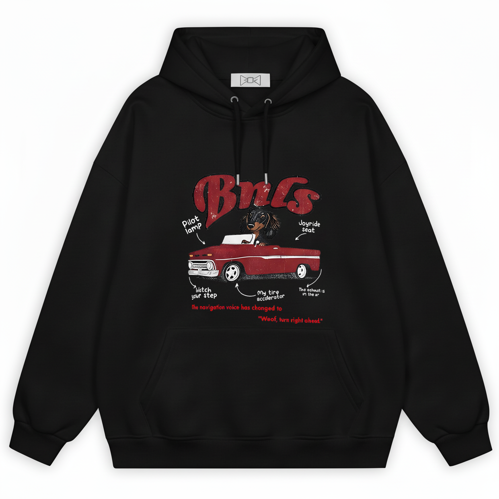 "Woof Turn Right" Funny Dachshund Driving Hoodie H1134
