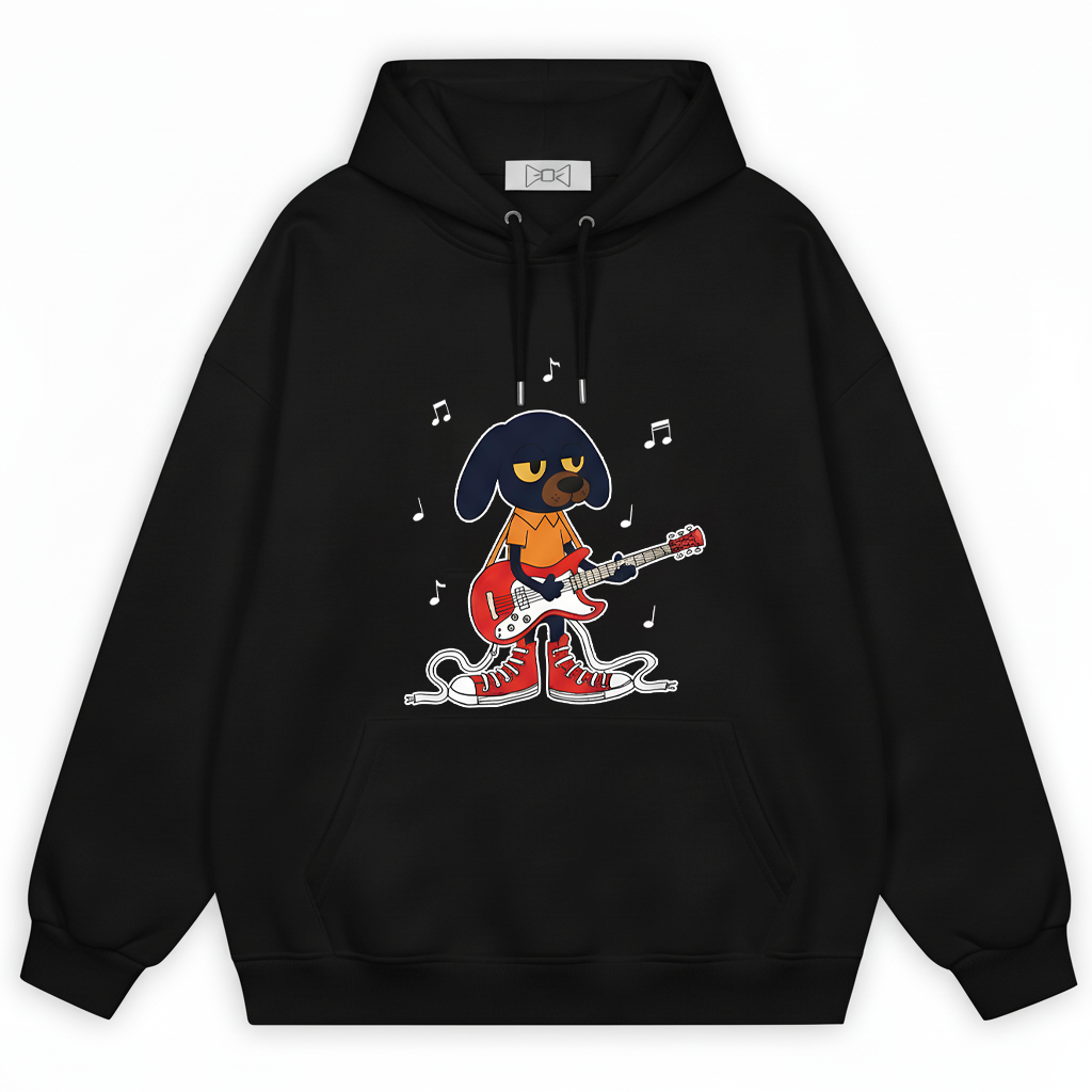 Rock Dog Guitar Player Cool Cartoon Graphic Hoodie H1143