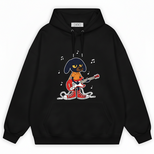 Rock Dog Guitar Player Cool Cartoon Graphic Hoodie H1143