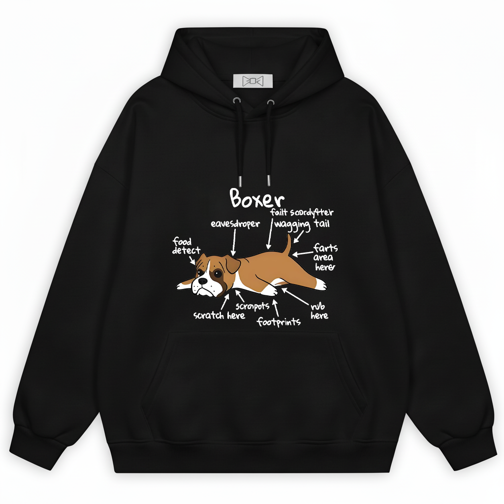 Funny Boxer Dog Anatomy Diagram Graphic Hoodie H1141