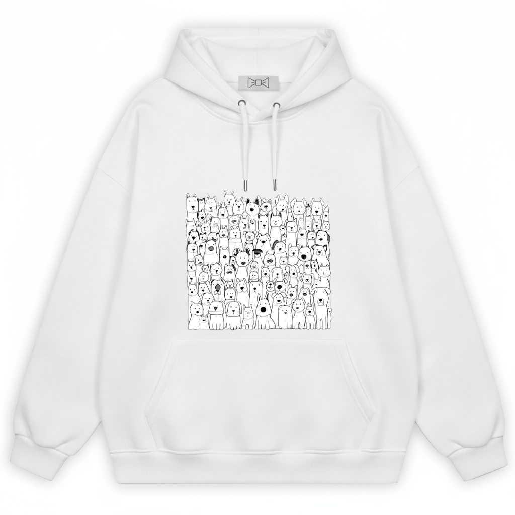 All the Dogs Minimalist Doodle Crowd Graphic Hoodie H1132