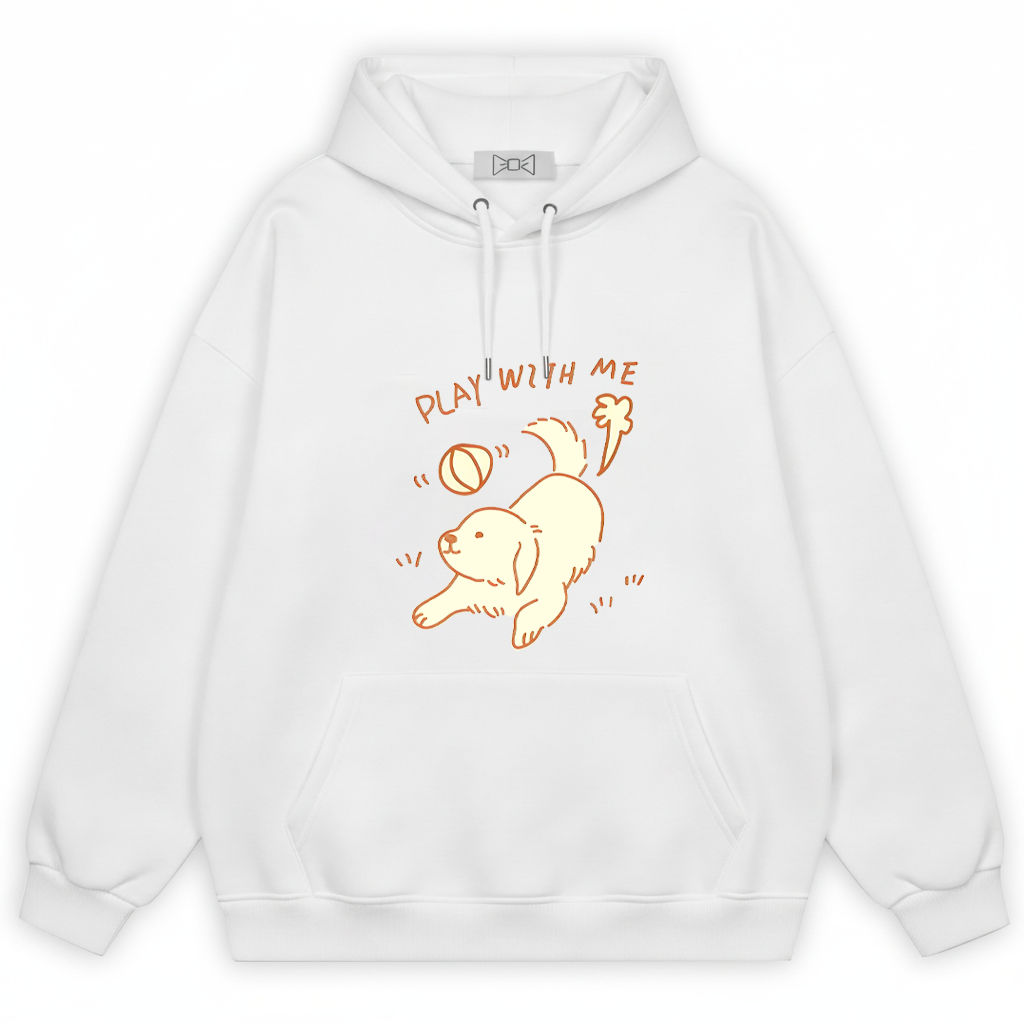 "Play With Me" Cute Golden Puppy Doodle Graphic Hoodie H1137
