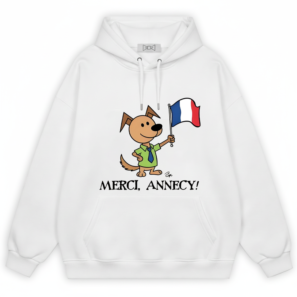 Merci Annecy Funny Dog Graphic Hoodie H1147